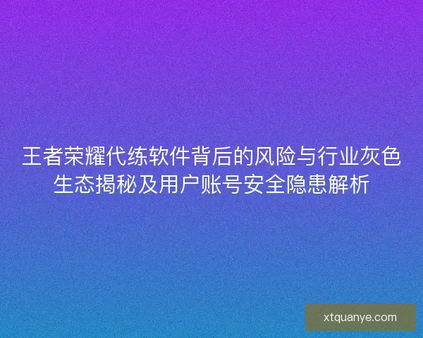 王者荣耀代练软件背后的风险与行业灰色生态揭秘及用户账号安全隐患解析